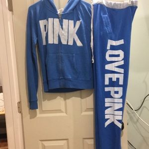 Victoria’s Secret PINK Vintage Zip Up Hooded Sweatshirt Boxer Style Sweatpants